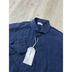 Collars & Co Toscano Linen Button Down Shirt Size Large Navy Blue